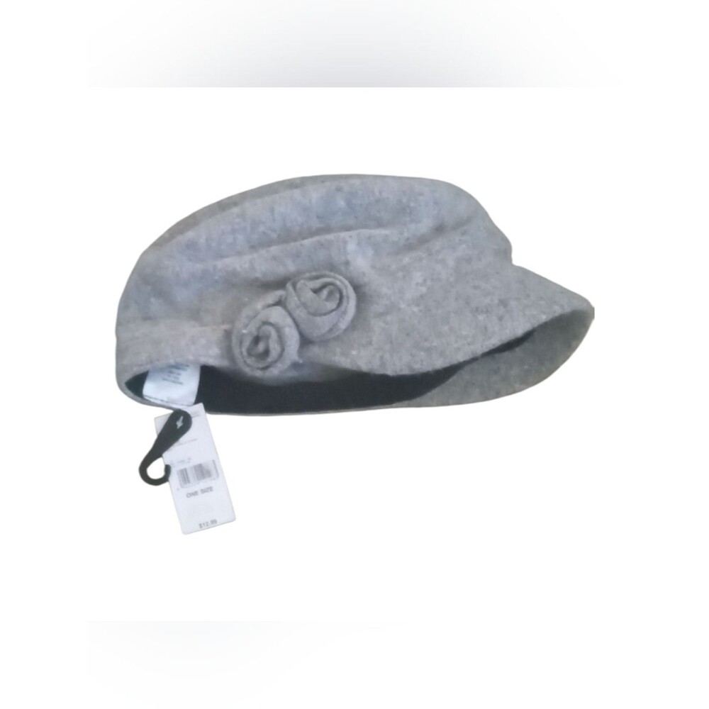 New Pageboy Hat Rossettes Melton Cabbie NWT Grey Wool Blend